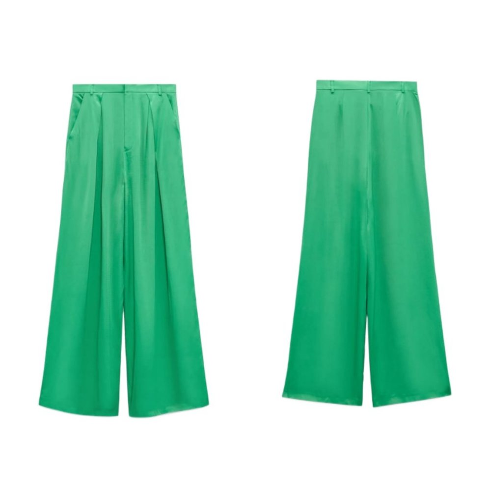 ZARA FULL LENGTH SATIN EFFECT PANTS EMERALD | 3067/441